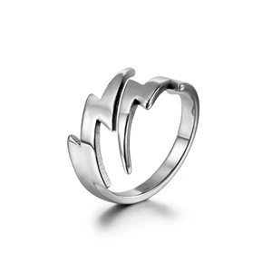 Polished stainless steel lightning bolt ring with minimalist silver finish for modern style