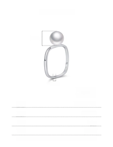 Detail view of S925 sterling silver square ring with 8mm pearl and technical dimensions