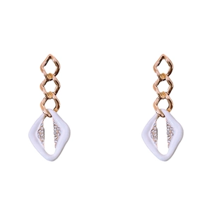 Vintage geometric jewelry set with gold metal chains and white diamond-encrusted diamond pendants