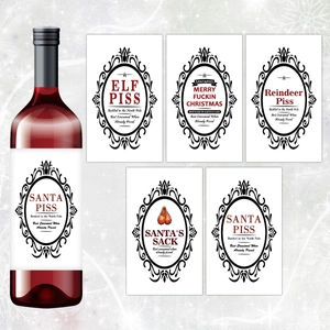 Étiquettes de vin de Noël amusantes avec slogans humoristiques et graphismes festifs