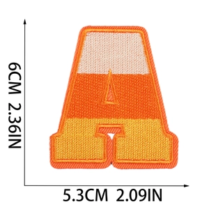 Halloween alphabet A embroidery patch with orange gradient colors and size dimensions