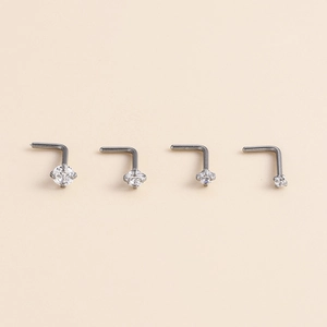 G23 titanium L-shaped nose studs set with sparkling cubic zirconia in four sizes