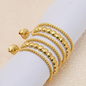 Élégantes boucles d'oreilles multicouches en acier inoxydable plaqué or 18 carats
