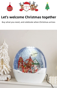 Christmas snow globe with wooden ferris wheel and Santa Claus inside on white base