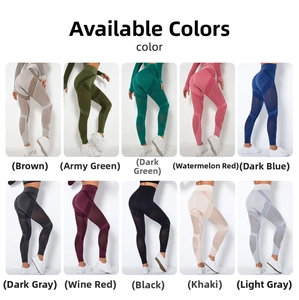 Detailed grid view of high-waist seamless yoga leggings in 10 different colors with ribbing