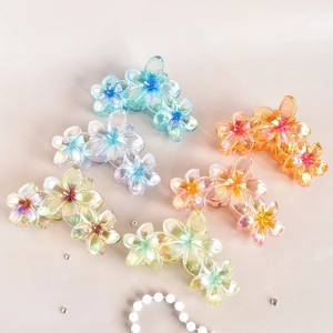 Flower Hair Claw Clip Iridescent Transparent Plastic Non Slip Strong Hold Styling Accessory For Women Elegant Plumeria