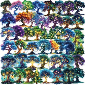 Magic Tree Waterproof PET Stickers For Scrapbooking Notebook Laptop Guitar Decoration Cute Fantasy Forest Aesthetic Clear Stickers