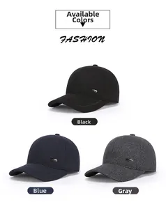 Black, navy, and grey wool winter baseball caps with subtle metal plate detailing