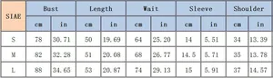 Detailed size chart with bust, waist, and length measurements for women lace T-shirt