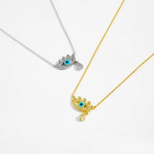 S925 sterling silver evil eye pendant necklace with crystals in gold and silver finish