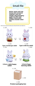 Detailed dimension chart showing sizes of four cute resin bunny figurines for car decor