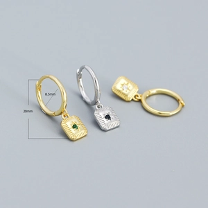 925 silver starburst hoop earrings with crystal rectangular pendants in 20mm height
