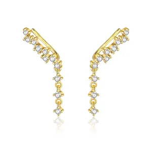 925 silver ear cuff earrings with dangling chains and sparkling cubic zirconia stones