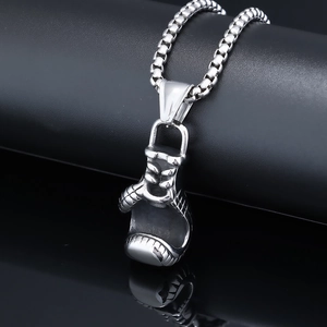 Retro Boxing Glove Pendant Necklace Stainless Steel Fitness Sport Jewelry Hip Hop Punk Club Style For Men Boy Silver Color