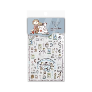 Embossed dog and girl nail art stickers featuring cute floral tea party illustrations