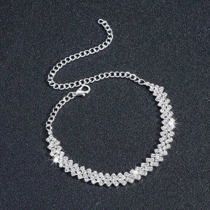 Sparkling three-row silver bracelet with premium zircon rhinestones and lobster clasp