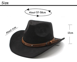 Detailed size chart for Western cowboy hat with 57-58cm circumference and 8cm wide brim