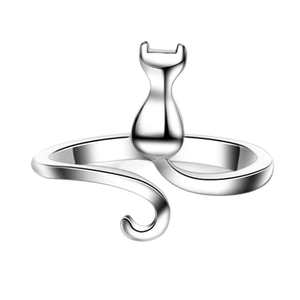 Anello aperto minimalista a forma di gatto con silhouette elegante e coda curva