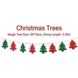 Felt Christmas tree bunting banner in red and green, 2.55m festive holiday decoration
