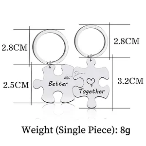 Better Together stainless steel puzzle keychain set for couples with heart engraving