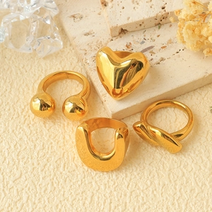 Anello in Acciaio Inossidabile Vintage per Donna Retro Cuore Perla Dorata Aperto Regolabile Forma a U Intrecciato Geometrico