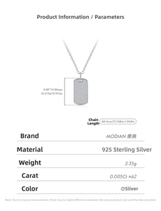Detailed size specifications for S925 sterling silver square moissanite pendant necklace