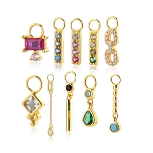 Detailed collection of S925 sterling silver charms with colorful zircon gemstones in gold finish