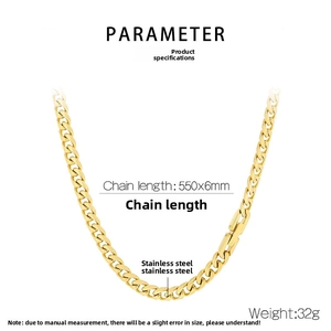 Detailed view of golden stainless steel 6mm Cuban link chain with 550mm length specifications