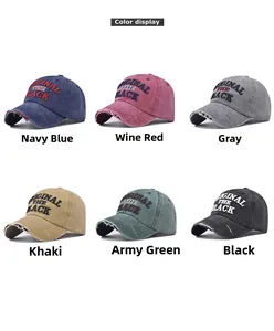 Six colors of vintage washed cotton baseball caps with THE BLACK 3D embroidery detail