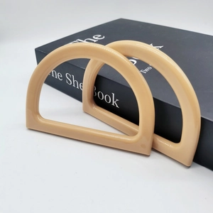 Pair of beige resin D-shaped handles for DIY knitted handbags and bag accessories