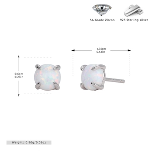 Detailed specs showing S925 silver opal studs with 0.6cm stone and 0.9g weight info