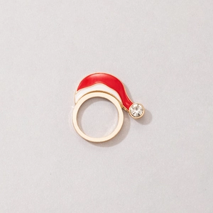 Detail of Christmas hat enamel ring in red and white with a sparkling rhinestone