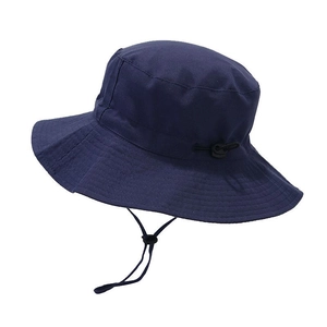 Navy blue kids sun hat with adjustable windproof rope and wide brim for sun protection