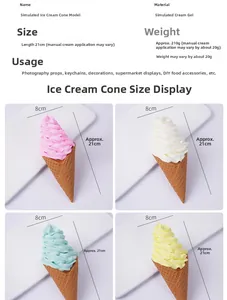 Detailed grid view of assorted artificial ice cream cones in pink white green and yellow