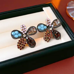 Vintage Flower Stud Earrings Alloy Colorful Crystal With 925 Sterling Silver Earring Post Chic Bohemian Jewelry Women