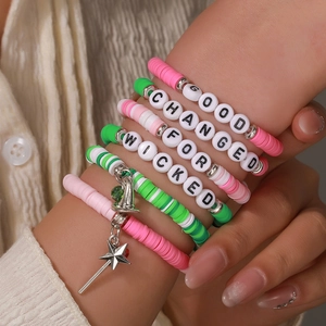 Multi-layer Heishi Bead Bracelets With Polymer Clay Alloy Charms Witch Hat Star Wand Alphabet Beads For Women
