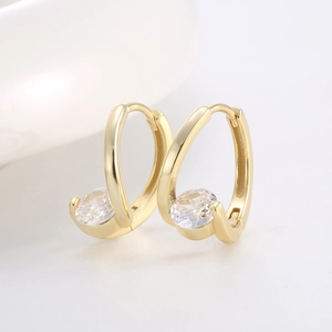 Elegant S925 silver 14K gold plated earrings with round zircon stones in a sleek design
