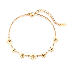Elegant 18K gold plated stainless steel daisy flower chain bracelet for women