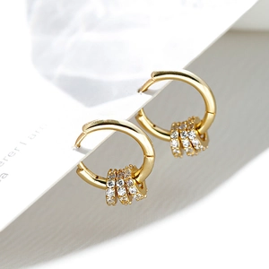 925 silver hoop earrings with three dangling pave-set crystal rings in gold finish
