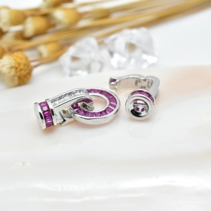 Rose gold connector clasp with pink ruby and cubic zirconia for DIY jewelry making