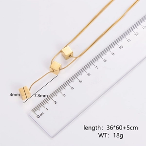 Double Layer Snake Chain Necklace With Gold Cube Pendants 316L Stainless Steel Minimalist Jewelry For Women