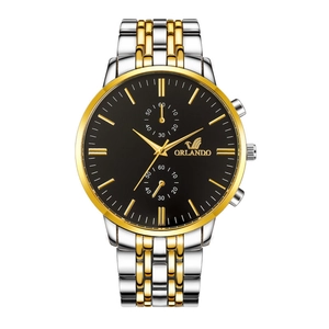 Elegant two-tone steel business watch for men with black dial and golden markers