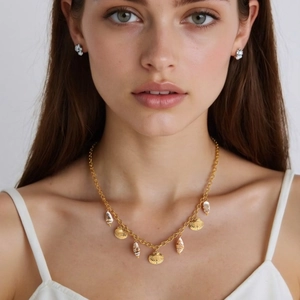 18k gold plated stainless steel necklace set with shell and conch pendants for women