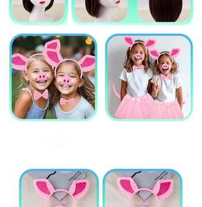 Pink plush pig costume set including ears headband, nose, bowtie, and tutu skirt