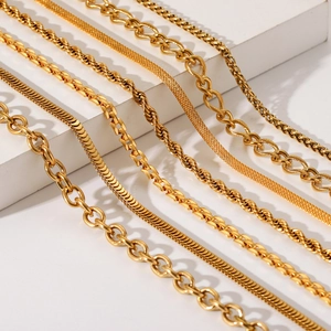 Stainless Steel Chain Necklace For Women 18K Gold Plated Non Tarnish Waterproof Adjustable Rope Snake Wheat Link Pendant Necklaces Minimalist Fashion Jewelry