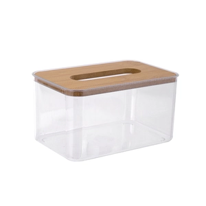 Nordic clear tissue box with wooden lid for living room, rectangular minimalist design