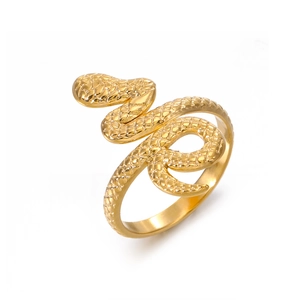 Fashionable 18K gold plated snake-shaped open ring with detailed scale textures