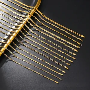 Assortment of gold plated stainless steel chains including snake and figaro styles