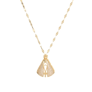 Gold stainless steel Virgin Mary pendant necklace with sparkling cubic zirconia pavé