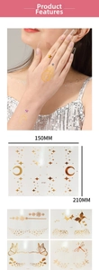 Champagne gold metallic temporary tattoo set with moon and butterfly designs for face and skin